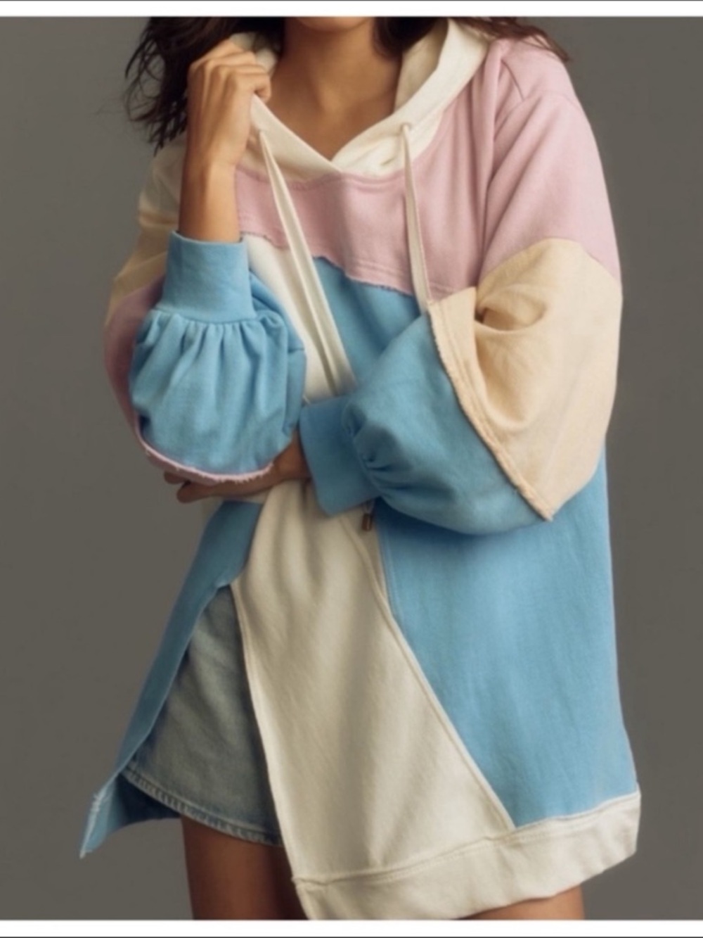 NWT Anthro Pilcro Oversized Soft Colorblock Patchwork Hooded Sweatshirt size L